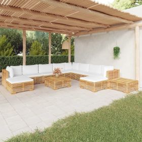 12 Piece Patio Lounge Set with Cushions Solid Wood Teak