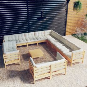 14 Piece Patio Lounge Set with Cream Cushions Solid Pinewood