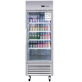 27"W Commercial Refrigerator Single Glass Door Stainless Steel Display Refrigerator 18.68 Cu.ft. Reach-in Merchandising Refrigerator Upright Fan Cooli