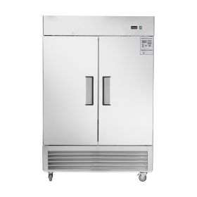 54"W Commercial Refrigerator 2 Section 2 Solid Door Stainless Steel Reach-in Refrigerator 42.2 Cu.ft. Upright Fan Cooling Refrigerator for Restaurant