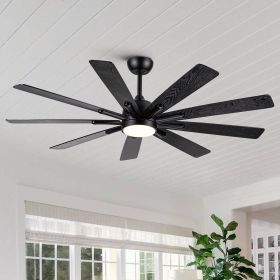 62 In. Black Wood Grain Indoor/Outdoor Ceiling Fan With LED Light and Remote Control