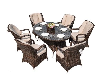 Direct Wicker Patio Wicker 7 Piece Oval Dining Set-Gray