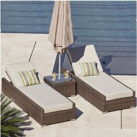 Direct Wicker Outdoor Rattan Chaise Lounge with Cushions and Table