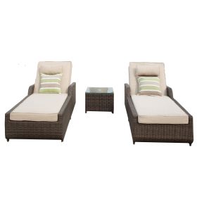 Direct Wicker Outdoor Patio Adjustable Backrest Rattan Chaise Lounge Set with Cushions