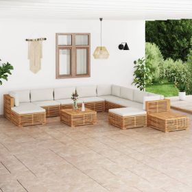 12 Piece Patio Lounge Set with Cream Cushion Solid Teak Wood