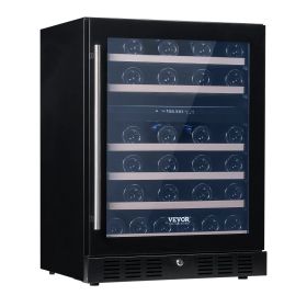 VEVOR Wine Cooler, 46 Bottles Under Counter Built-in or Freestanding Wine Refrigerator, Dual Zone Beverage Cooler with Blue LED Light, Single Door