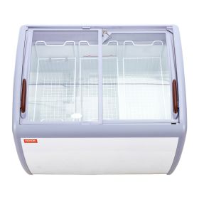 VEVOR Commercial Ice Cream Display Case, 9.3 Cu.ft Chest Freezer, Mobile Glass Top Deep Freezer, Restaurant Gelato Dipping Cabinet with 3 Wire Baskets