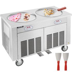 VEVOR Commercial Rolled Ice Cream Machine, 1800W Stir-Fried Ice Roll Machine Double Pans, Stainless Steel Ice Cream Roll Machine w/ 17.7" Round Pan