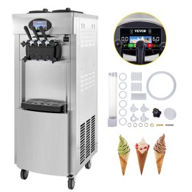 VEVOR 2200W Commercial Soft Ice Cream Machine 3 Flavors 5.3 to 7.4Gallon per Hour PreCooling at Night Auto Clean LCD Panel for Restaurants Snack Bar