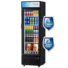 Glass Door Refrigerator Commercial Beverage Refrigerators with LED Light, 15 Cu.ft and 5 Shelves, Display Refrigerator for Cafe Restaurant Store Bar