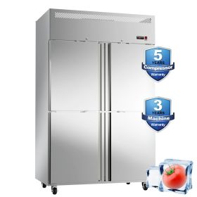 4 Door Dining Room Refrigerator with 8 Adjustable 48" Wide Stainless Steel Shelves 36 Cubic Feet Temperature Control 33��F~40��F