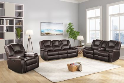 Hong Kong 2 Piece Power Reclining Sofa Set made with Faux Leather in Brown