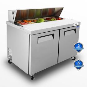 Orikool 48 IN Commercial Refrigerators Sandwich&Salad Prep Table with a Butcher Block Cutting Board, Protection Lid, Cold Storage, ETL Certified