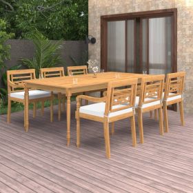 7 Piece Patio Dining Set with Cushions Solid Teak Wood