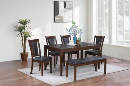 Beautiful Dining Room Furniture Walnut / Black 6pcs Set Dining Table 4x Side Chairs Bench Unique Design Back Chair