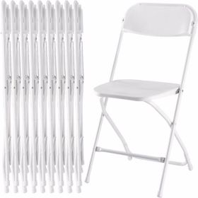 10 Pcs Folding Chair Plastic, Foldable Stackable Portable Seat with Metal Frame 330lb Capacity, Outdoor/Indoor Commercial for Party, Wedding, Event