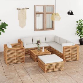 8 Piece Patio Lounge Set with Cream Cushion Solid Teak Wood