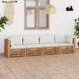 Patio 4-Seater Sofa with Cushions Solid Teak Wood