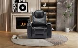 270 Degree Swivel PU Leather Power Recliner Individual Seat Home Theater Recliner with Surround Sound, Cup Holder, Removable Tray Table