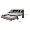 Metal Twin Bed with Bookcase and Rollout Trundle, Black and Silver