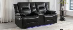 3 Seater Home Theater Recliner Manual Recliner Chair with a LED Light Strip Two Built-in Cup Holders for Living Room,Bedroom, Black