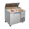 Orikool 44 IN Commercial Pizza Prep Table with a Built-in Refrigerator 11 Cu.Ft, Butcher Block Cutting Board, Protection Lid, Cold Storage