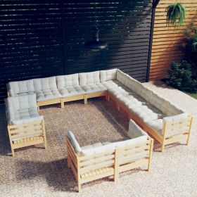 13 Piece Patio Lounge Set with Cream Cushions Solid Pinewood