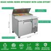 Orikool 44 IN Commercial Pizza Prep Table with a Built-in Refrigerator 11 Cu.Ft, Butcher Block Cutting Board, Protection Lid, Cold Storage