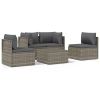 5 Piece Patio Lounge Set with Cushions Gray Poly Rattan