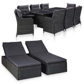 11 Piece Patio Dining Set Poly Rattan Black