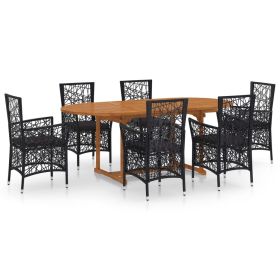 7 Piece Patio Dining Set Poly Rattan Black