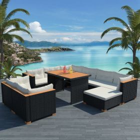 10 Piece Patio Lounge Set with Cushions Poly Rattan Black