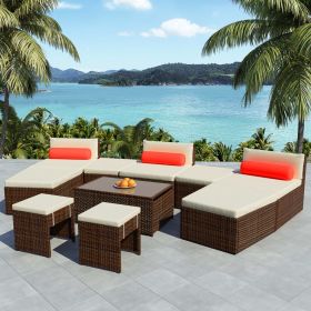 10 Piece Patio Lounge Set with Cushions Poly Rattan Brown