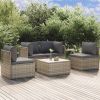 5 Piece Patio Lounge Set with Cushions Gray Poly Rattan