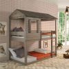 Rustic Grey Twin Over Twin Bunk Bed with Built-in Ladder