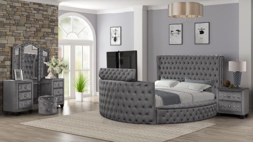 Maya Crystal Tufted King 4 Pc Vanity Bedroom Set Made with Wood in Gray