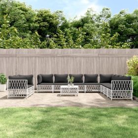 11 Piece Patio Lounge Set with Cushions White Steel