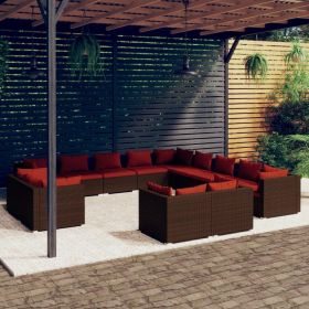 13 Piece Patio Lounge Set with Cushions Brown Poly Rattan