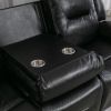 3 Seater Home Theater Recliner Manual Recliner Chair with a LED Light Strip Two Built-in Cup Holders for Living Room,Bedroom, Black