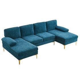 U-Shaped 4-Seat Indoor Modular Sofa Blue-Green Color