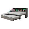 Metal Twin Bed with Bookcase and Rollout Trundle, Black and Silver