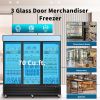 ORIKOOL Glass Door Merchandiser Freezer 70 Cu.ft Swing Door Commercial Reach-In Display Freezers with LED Top Panel Upright Freeze Storage