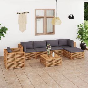 7 Piece Patio Lounge Set with Dark Gray Cushion Solid Teak Wood