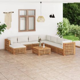 9 Piece Patio Lounge Set with Cream Cushion Solid Teak Wood