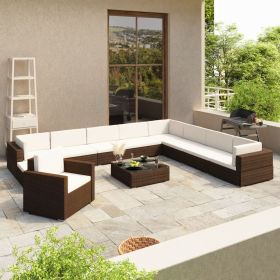 12 Piece Patio Lounge Set with Cushions Poly Rattan Brown