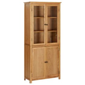 Bookcase with 4 Doors 35.4"x13.8"x78.7" Solid Oak Wood and Glass