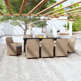 9 Piece Patio Dining Set with Cushions Brown