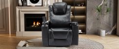 270 Degree Swivel PU Leather Power Recliner Individual Seat Home Theater Recliner with Surround Sound, Cup Holder, Removable Tray Table