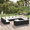 14 Piece Patio Lounge Set with Cushions Black Poly Rattan