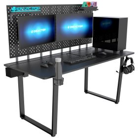 DEZCTOP Bifrost 160 63W x 28D Gaming PC Computer Desk with Shelves;  Large Workstation for Gamers or Home Office with Pegboard;  Built-in Cable Manage (Color: black)